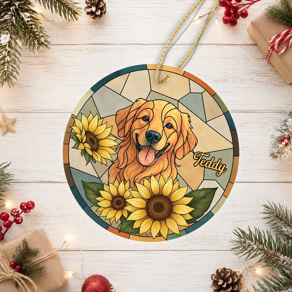 Custom Dog Photo With Sunflower Memorial Ceramic Ornament - Personalized Gift For Dog Lovers HO82 903326