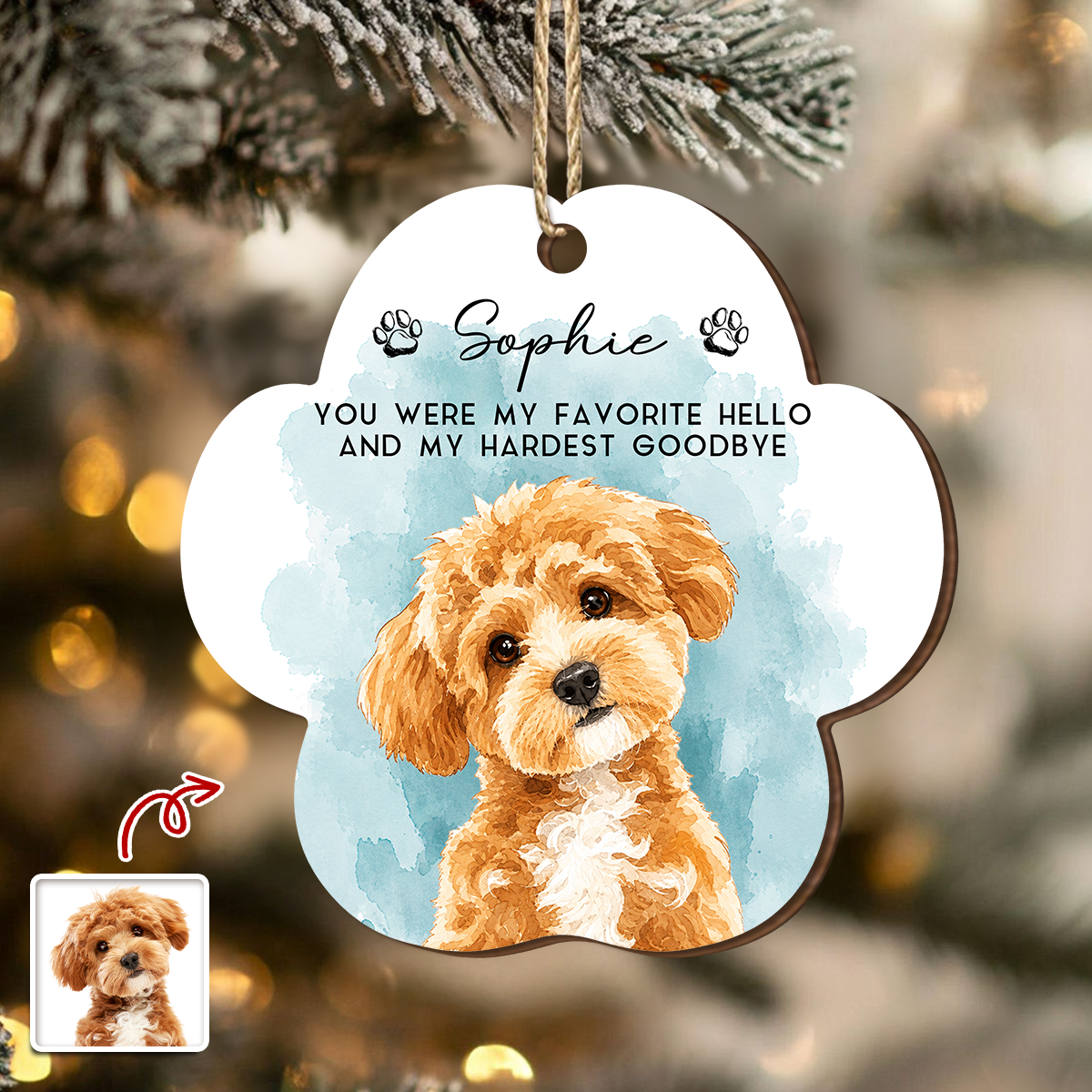Custom Photo Pet Watercolor Wooden Ornament Loss Of Pet Gift CH07 180278