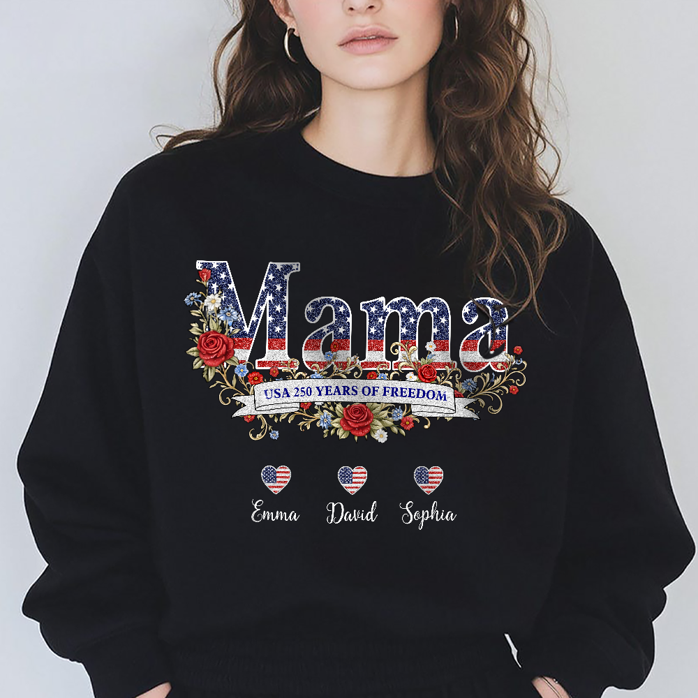 Custom Kids Names Mom USA 250 Years of Freedom 1776–2026 Patriotic Floral Dark Shirt Gift for Mom CH07 911040