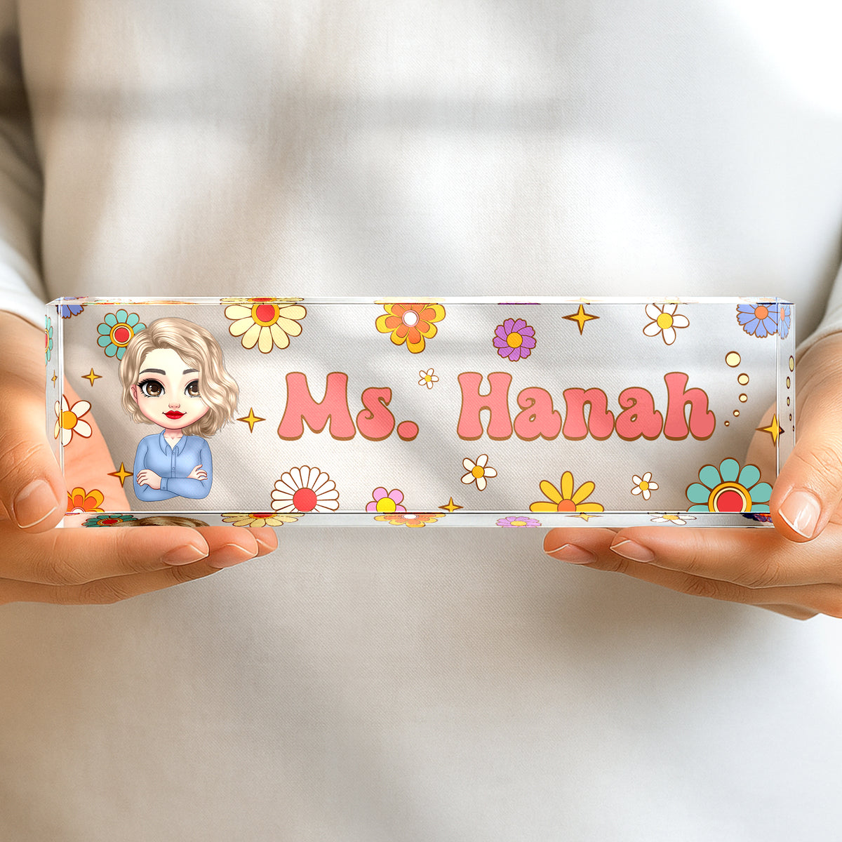 Personalized Teacher Acrylic Desk Name Plate Floral Pattern Gift for Teacher HA75 892624