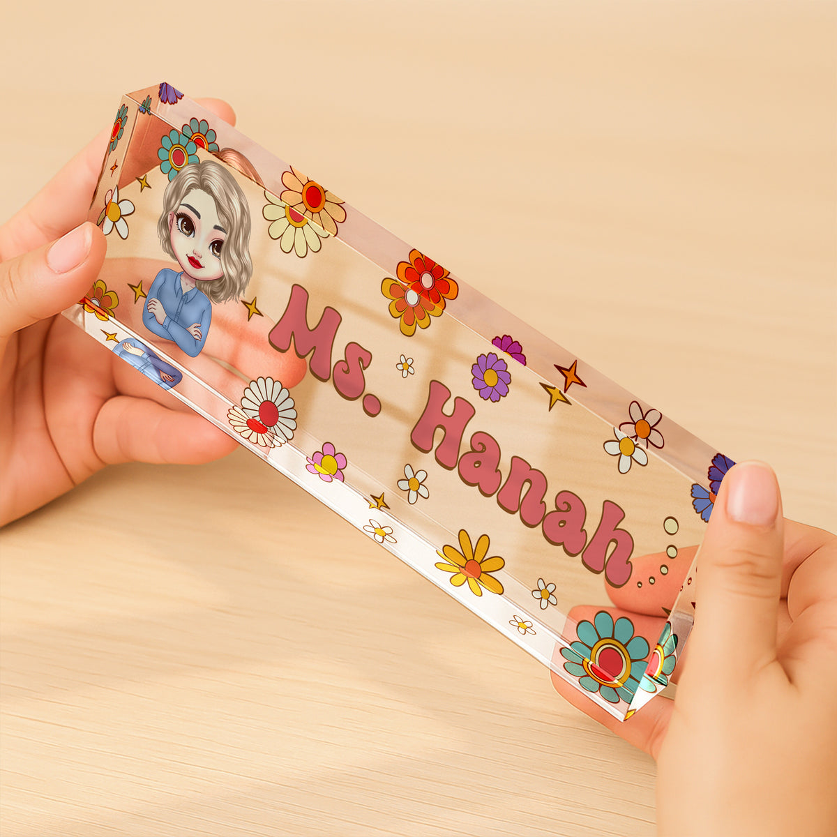 Personalized Teacher Acrylic Desk Name Plate Floral Pattern Gift for Teacher HA75 892624