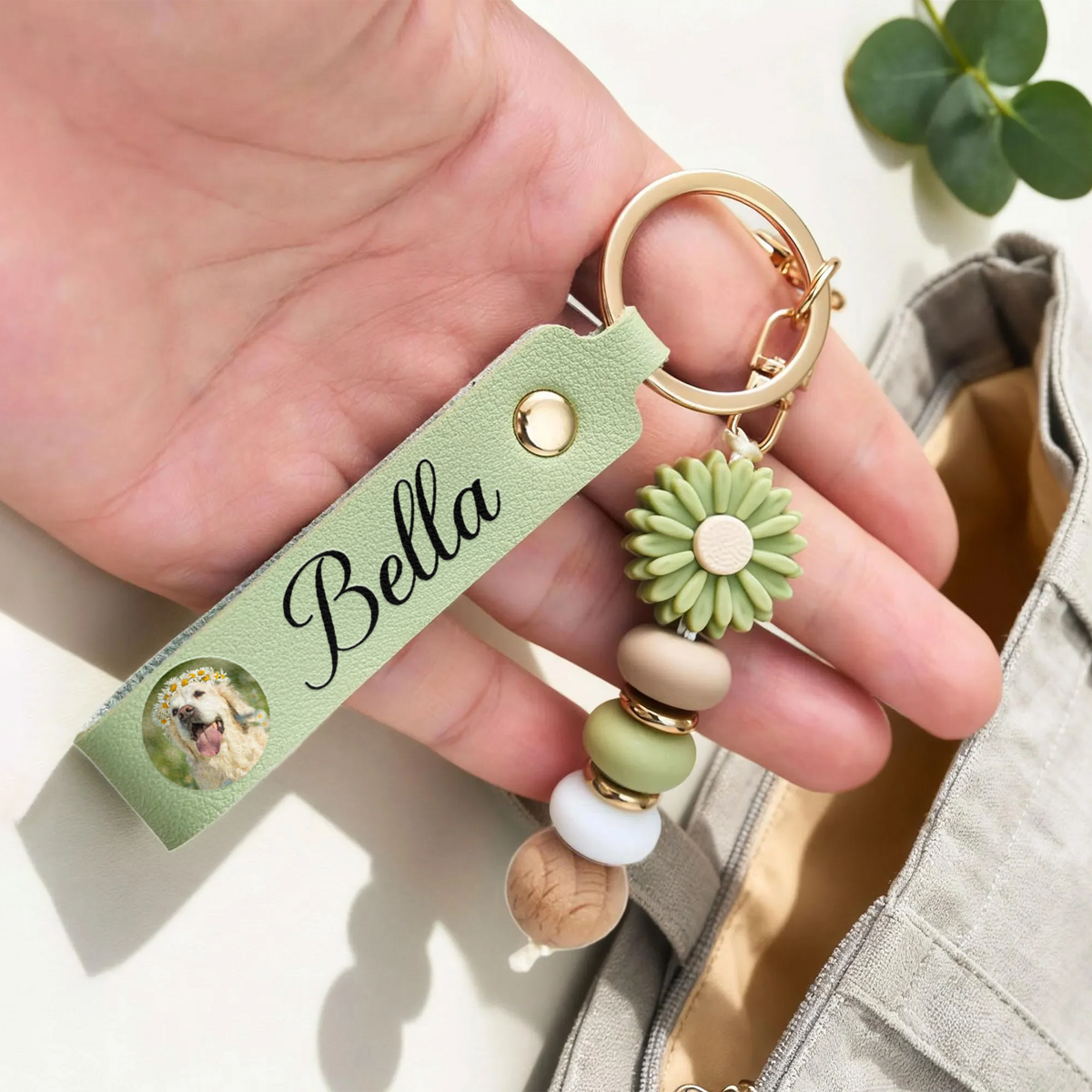 Personalized Custom Photo And Name Memorial Beaded Keyring For Pet Lover TH10 170803
