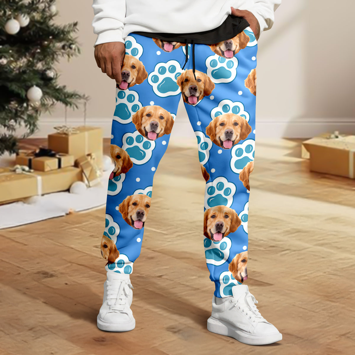 Custom Cute Dog Cat Face Pink Heart Pawprints Design Sweatpants LM32 897411