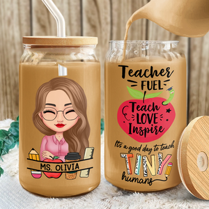 Personalized Teach Love Inspire Glass Can With Lid Gift For Teacher HA75 892630
