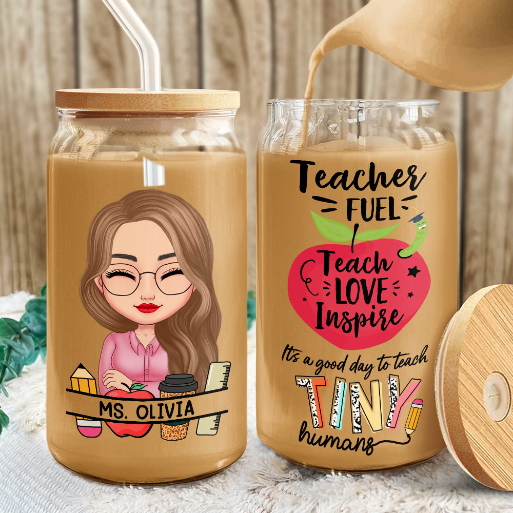 Personalized Teach Love Inspire Glass Can With Lid Gift For Teacher HA75 892630