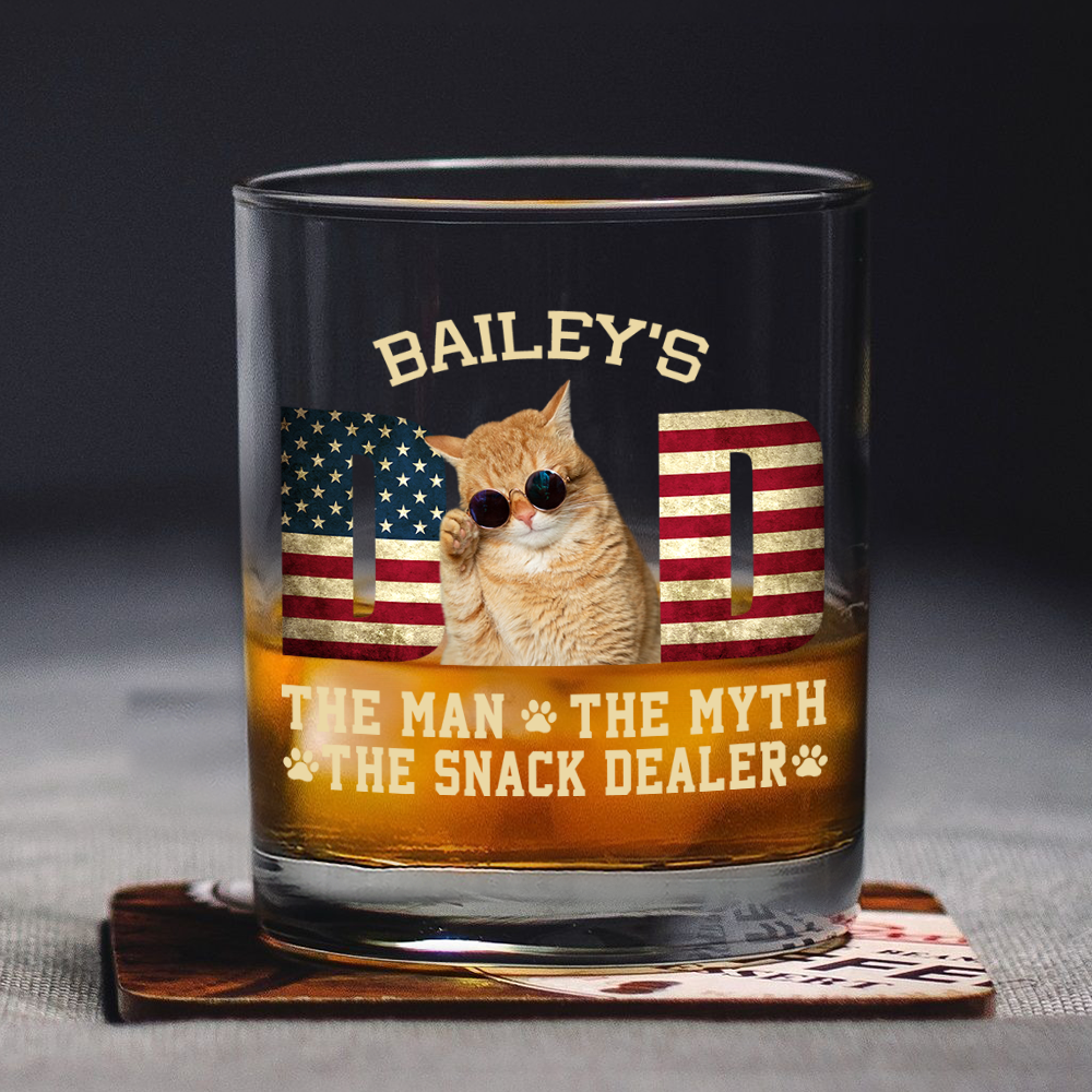 Custom Photo Cat Dad The Man The Myth American Flag Dad Rock Glass HA75 892400