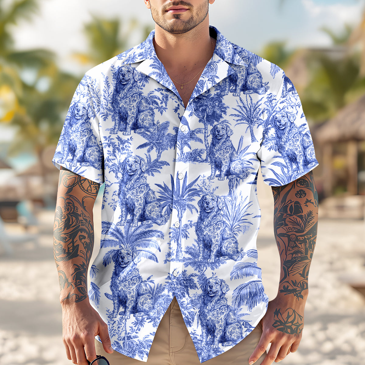 Custom Dog Breeds Chinoiserie Toile De Jouy Style Personalized Hawaiian Shirt HA75 892544