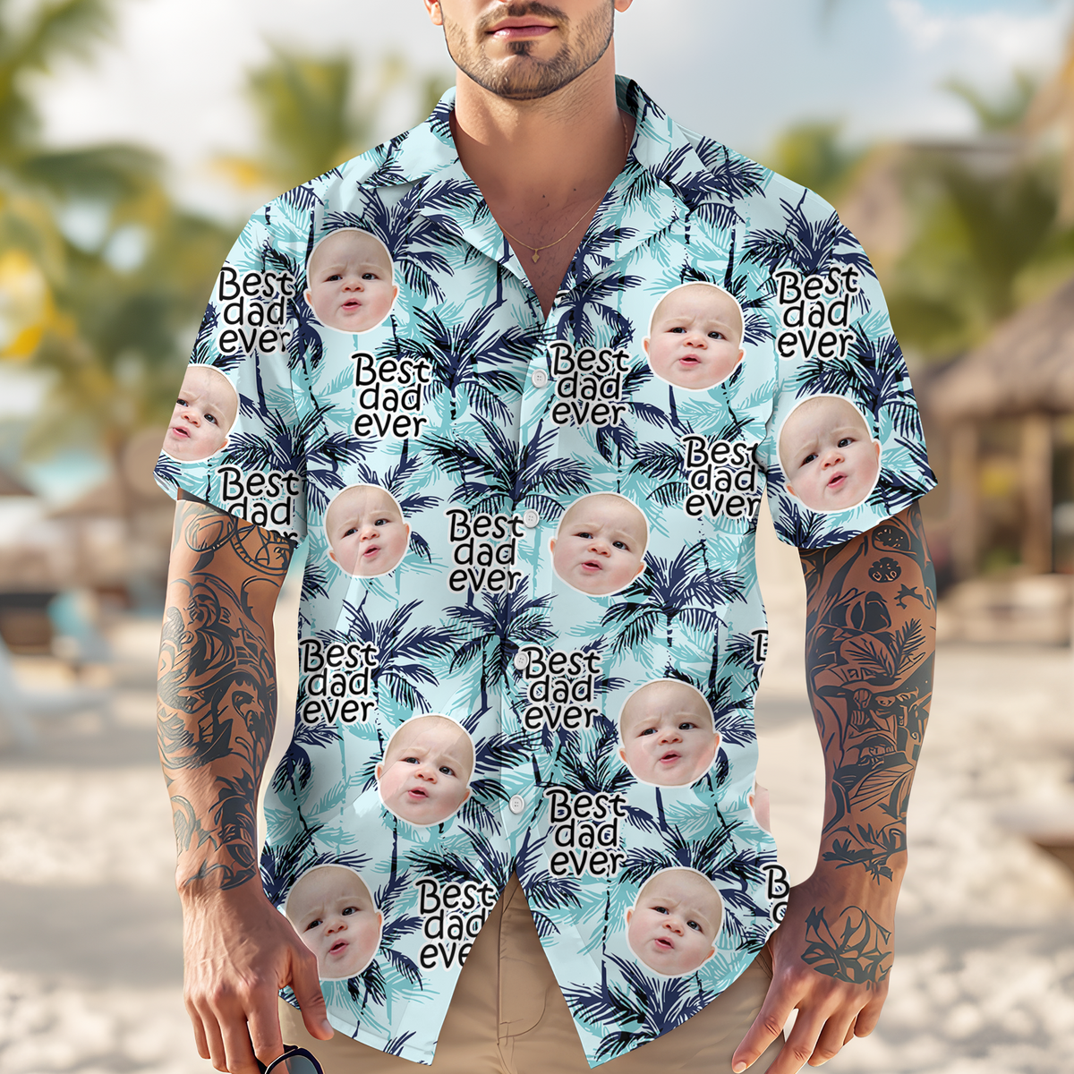 Custom Photo Best Dad Ever Tropical Pattern Hawaiian Shirt - Personalized Gift for Dad CH07 911568