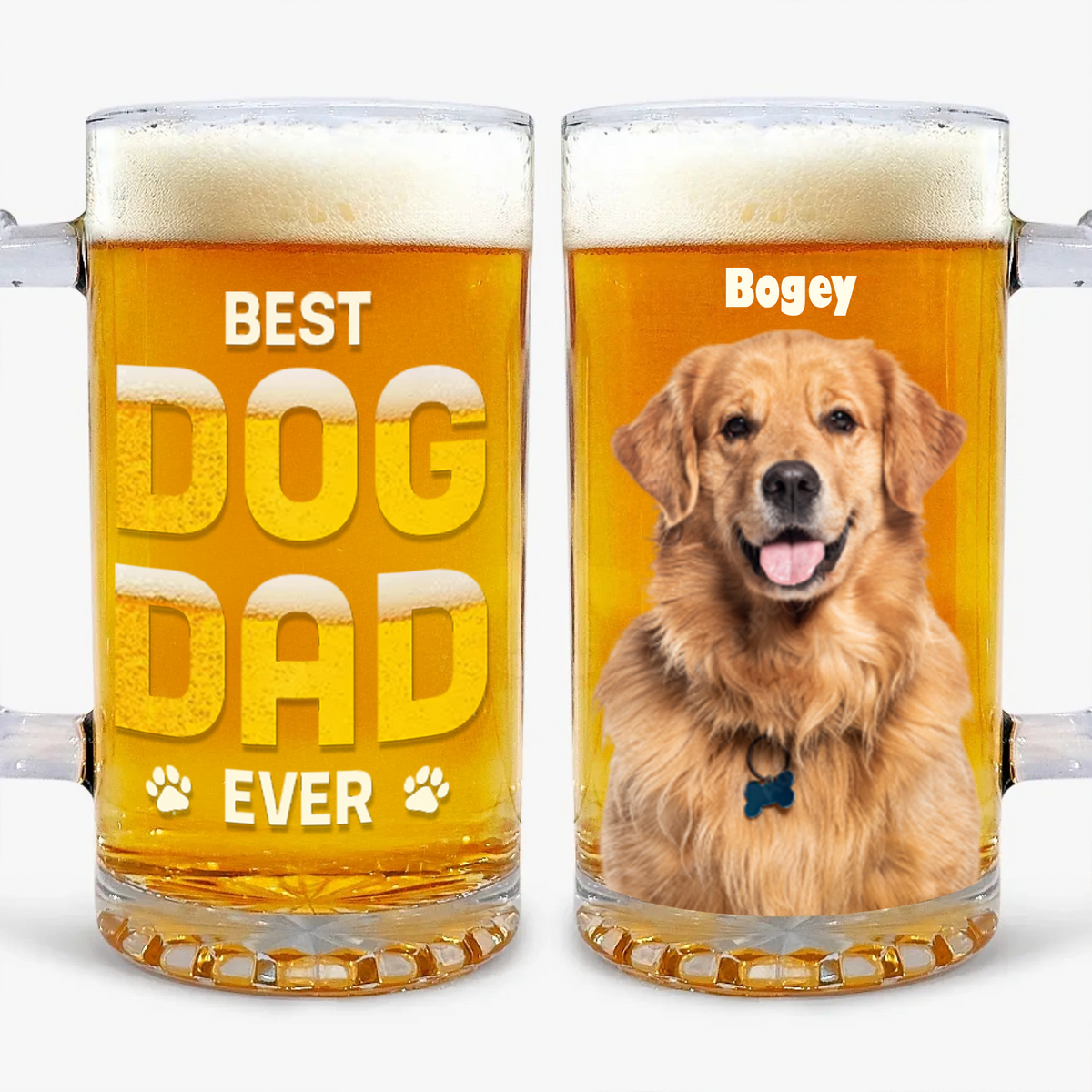 Custom Photo Best Dog Dad Ever Dog Father Print Glass Beer Mug HO82 893682