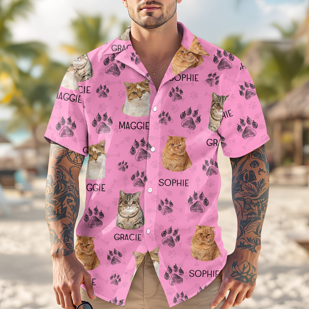Custom Cat Photo With Paw Pattern Hawaii Shirt For Cat Lover TH10 894125