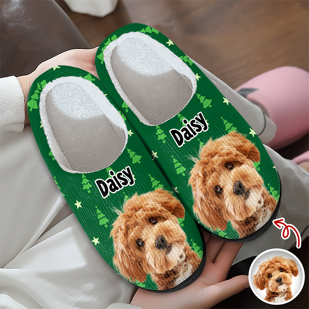 Custom Cute Dog Photo American Flag Christmas Pattern Slippers For Dog Lovers LM32 893881