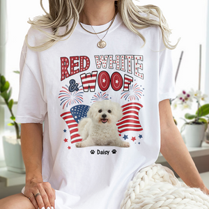 Custom Dog Photo Red White Woof Bright Shirt LM32 893723