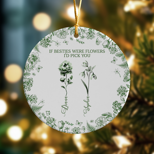 Custom Toile de Jouy Birth Flower - Personalized Ceramic Ornament  Gift For Sister Besties BFF HO82 894472