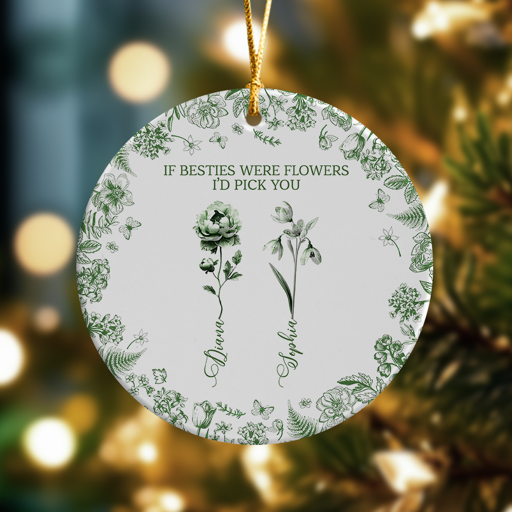 Custom Toile de Jouy Birth Flower - Personalized Ceramic Ornament  Gift For Sister Besties BFF HO82 894472