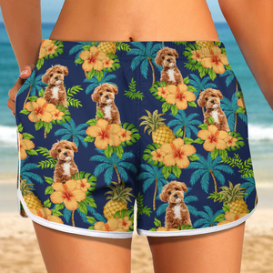 Custom Dog Cat Photo Tropical Pattern Woman's Beach Shorts Gift For Dog Cat Lovers HO82 894276