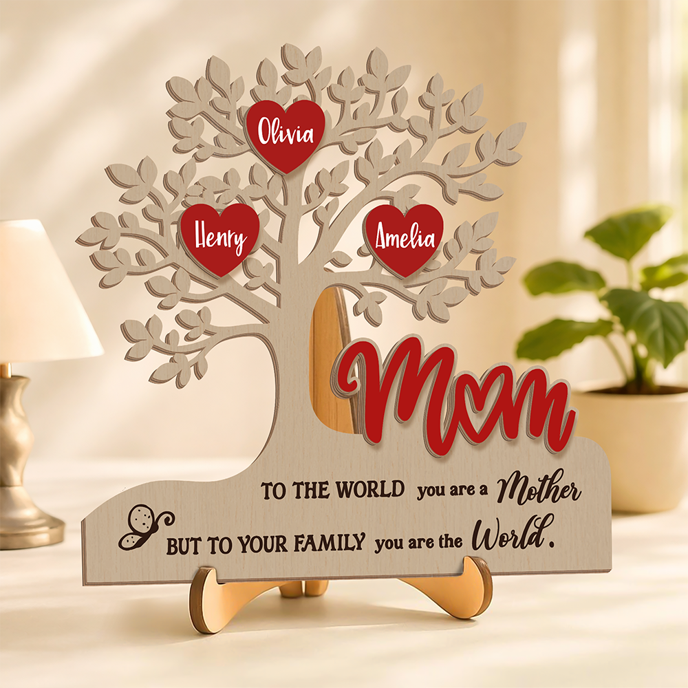 Custom Family Tree Heart 2-Layered Wooden Plaque Gift For Mother's Day CH07 911050