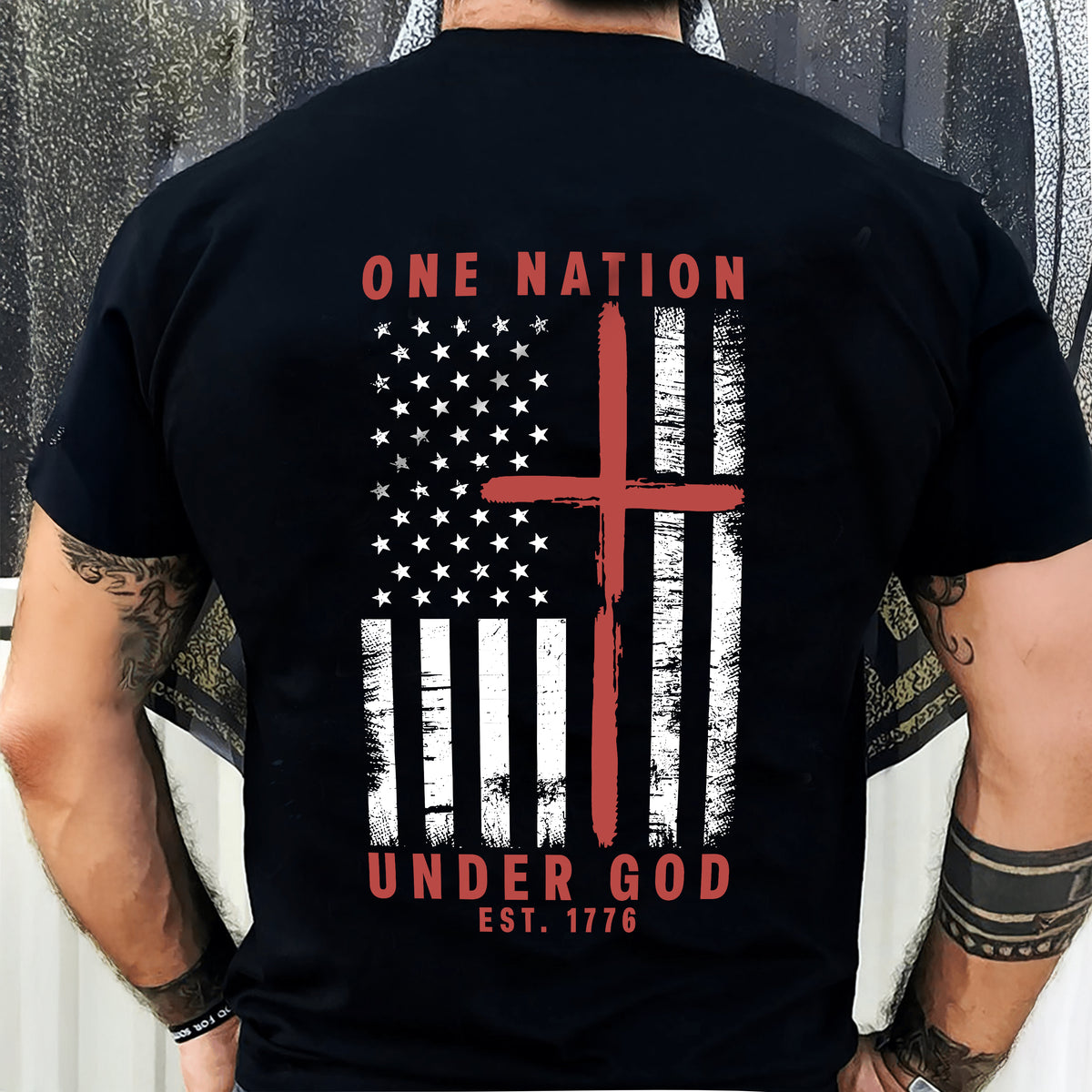 One Nation Under God Est 1776 Backside Shirt LM32 895453