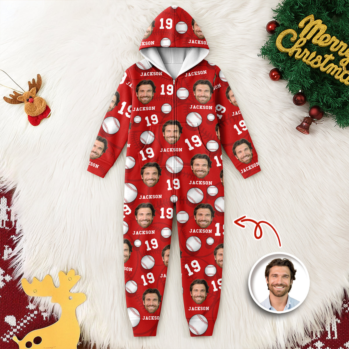 Custom Face Photo And Name Baseball Pattern Onesie Pajamas HO82 894966