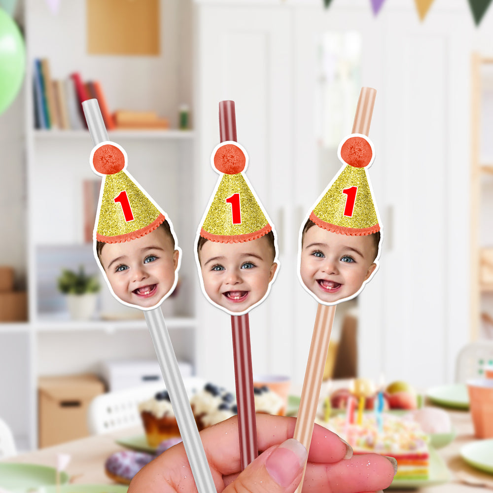 Custom Face Kid Birthday Decoration Colorful Straws Birthday Party Decoration HA75 892230
