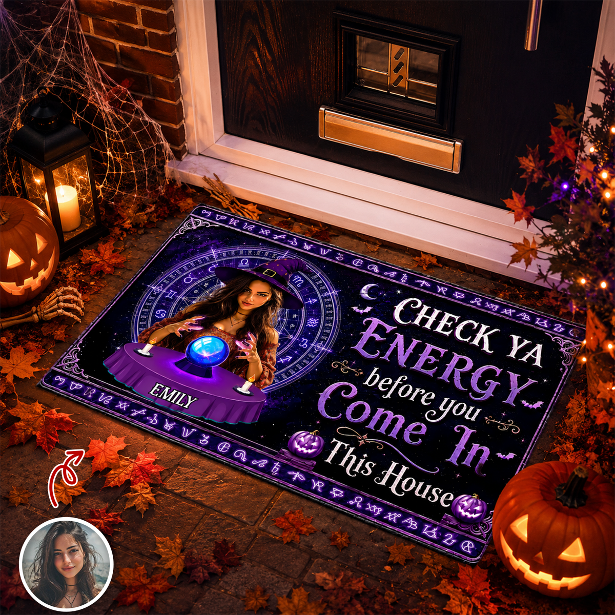 Custom Photo Check Ya Energy Before You Come In This Witch Halloween Welcome Doormat CH07 180176
