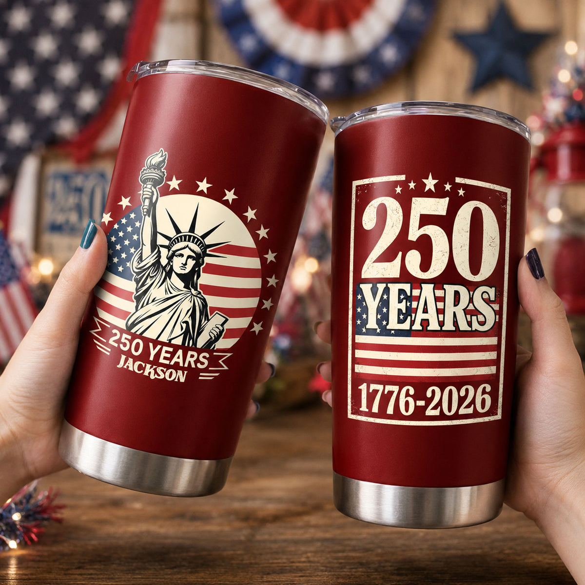 Custom Name Statue of Liberty 250 Years America Anniversary 1776-2026 Fat Tumbler LM32 669357