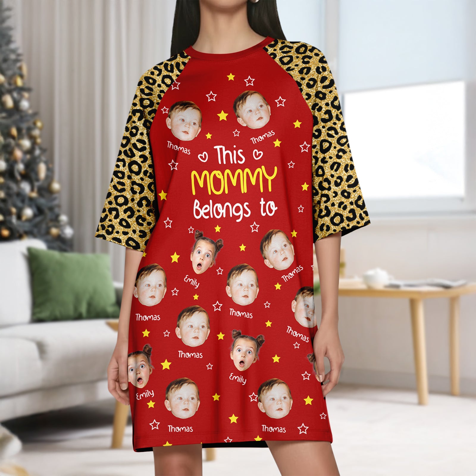 Custom Cute Face This Grandma Mom Belongs To Women's Sleep Tee, Raglan Nightgown LM32 897483