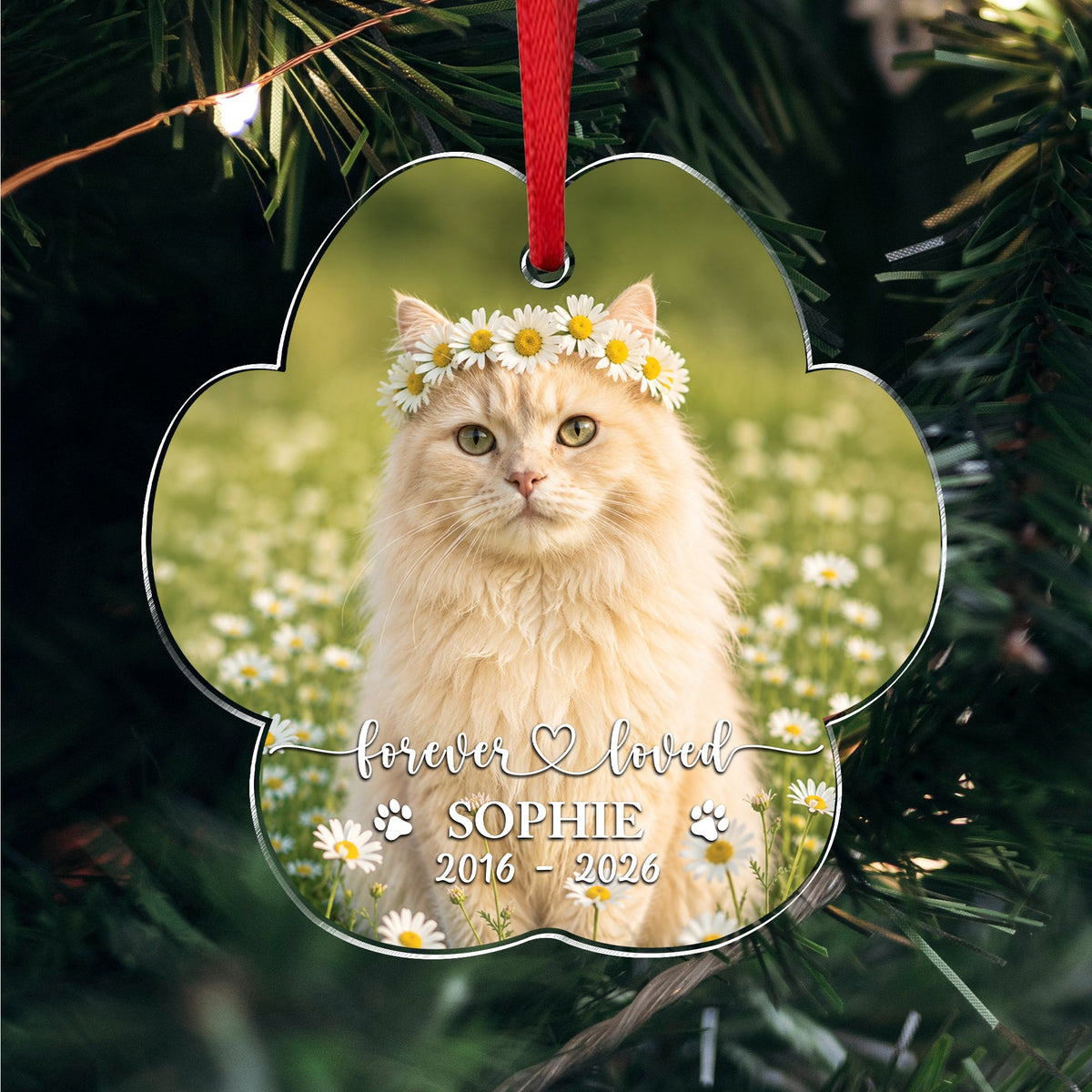Custom Photo Forever Heart Memorial Acrylic Ornament, Pet Memorial Gift For Dog & Cat Lovers CH07 180372