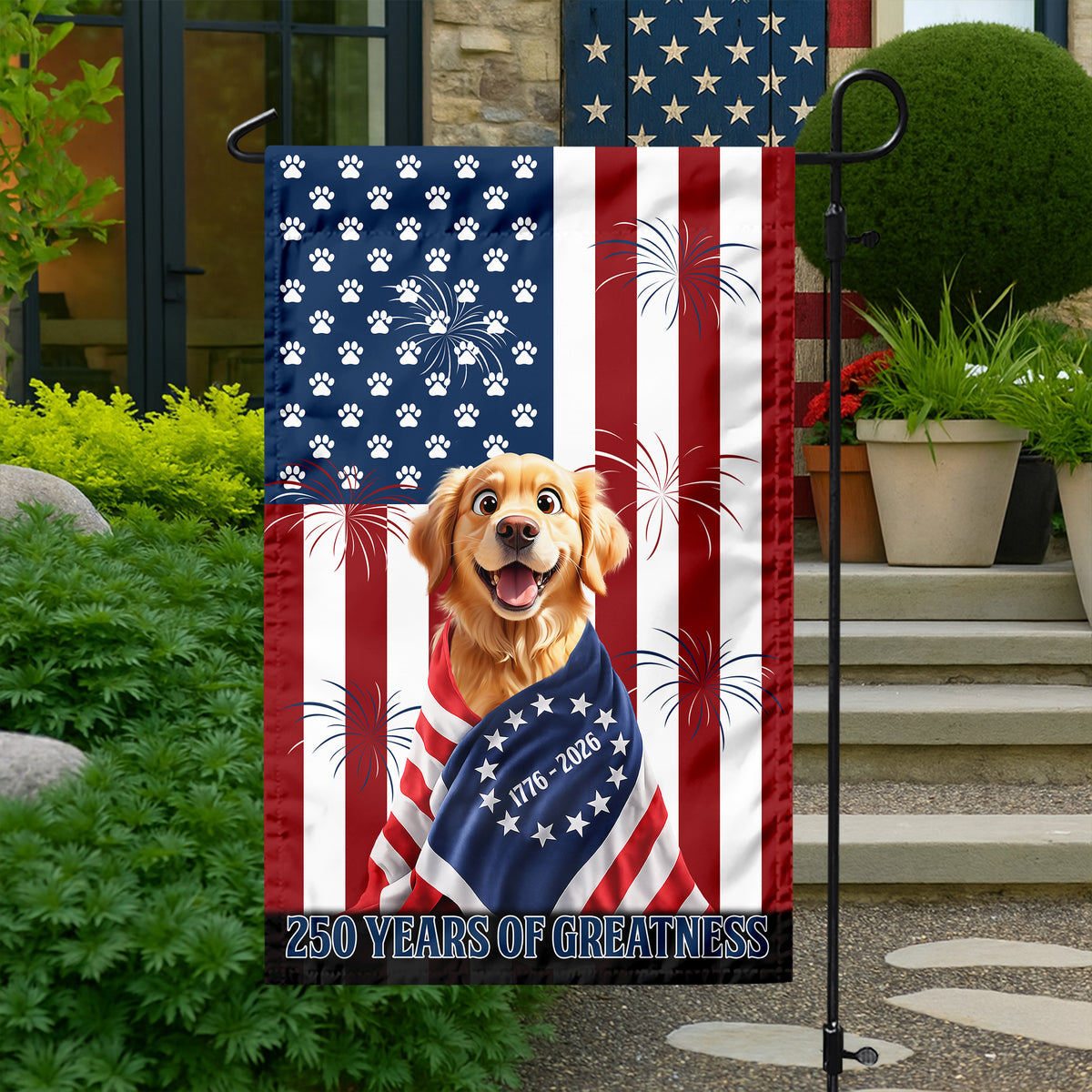 Personalized My Dog Loves America 250 Patriotic Garden Flag HA75 920214