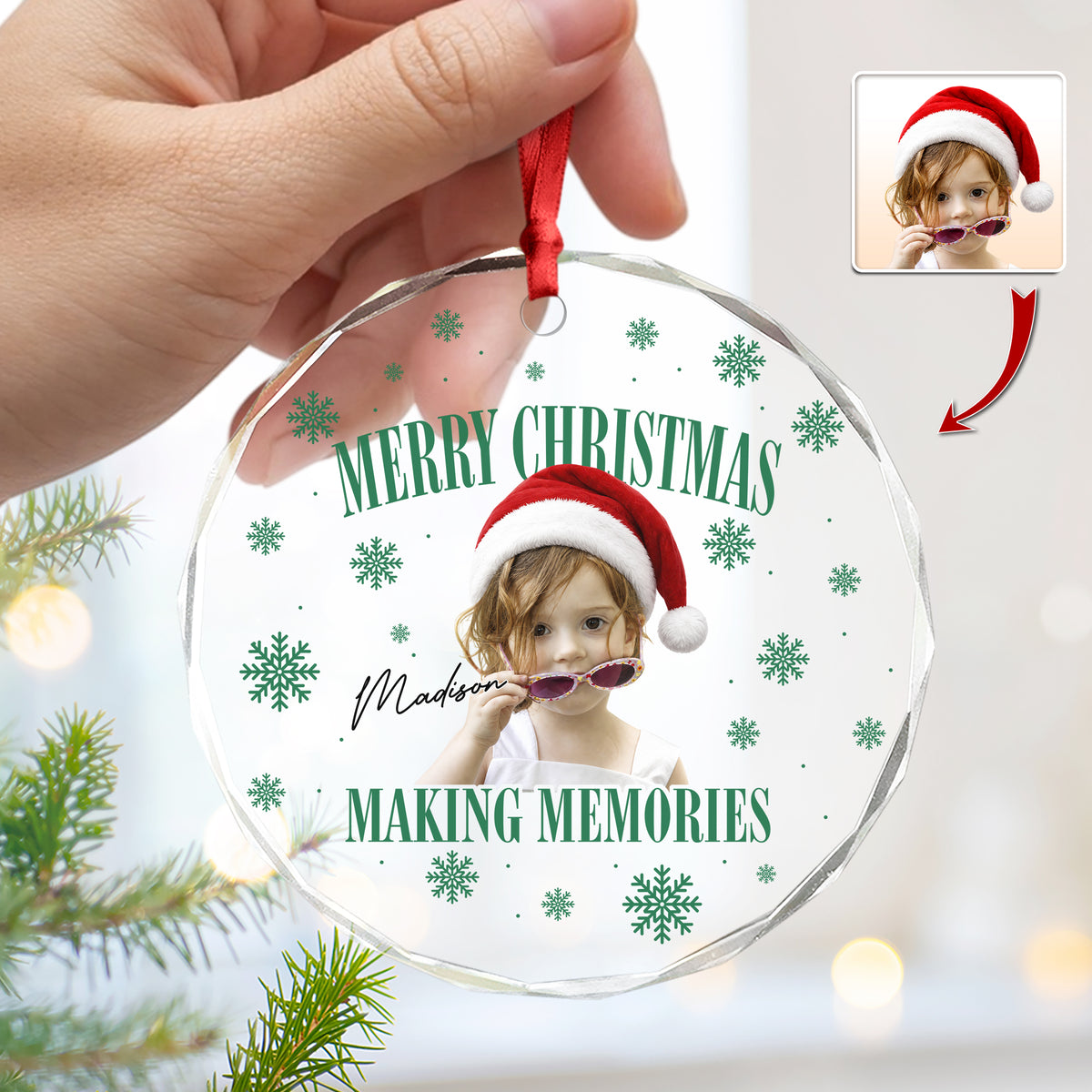 Custom Photo Merry Christmas Making Memories Glass Ornament - Gift For Christmas, Family Gift HO82 903308