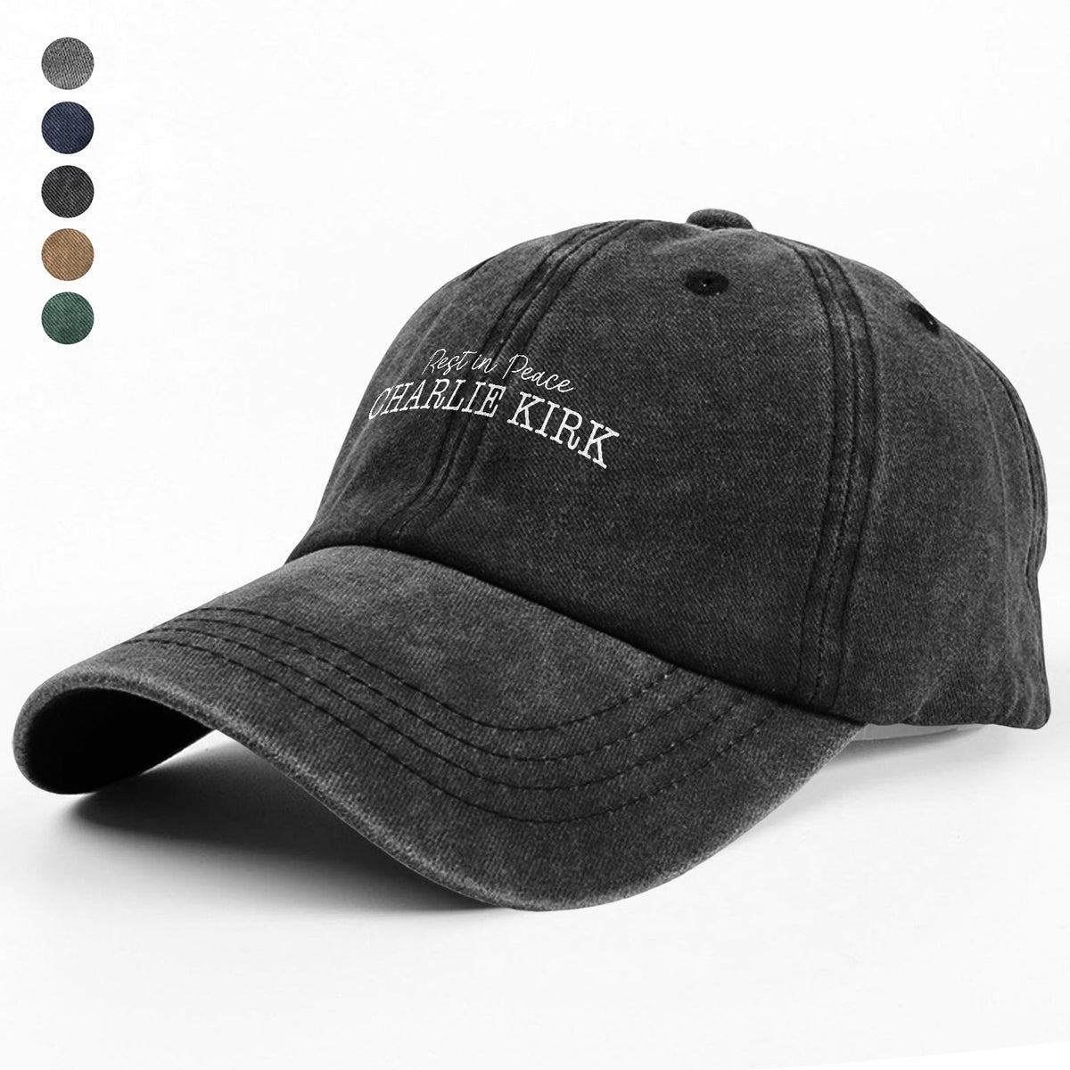 Rest In Peace Charlie Kirk Washed Denim Baseball Cap LM32 65449