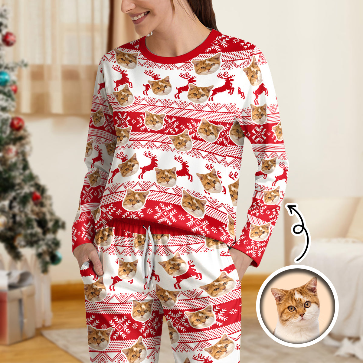 Custom Photo Christmas Cat Sleepwear Xmas Fun HO82 900150