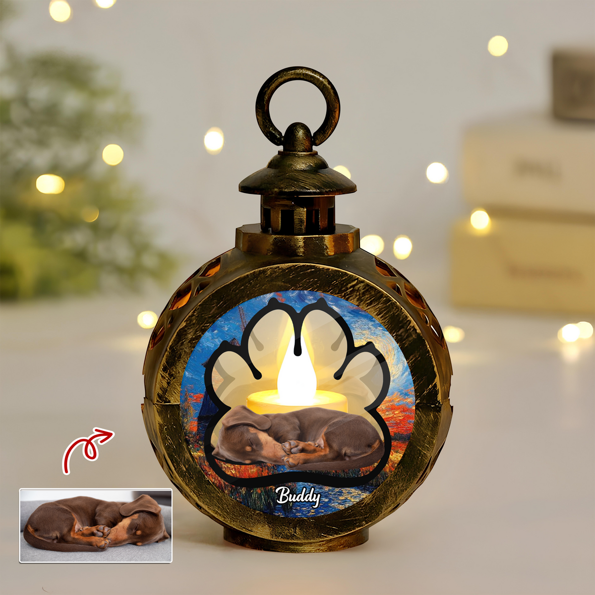 Custom Dog Photo Lay Here With Me Photo Christmas Lantern Ornament For Dog Lovers HA75 892918