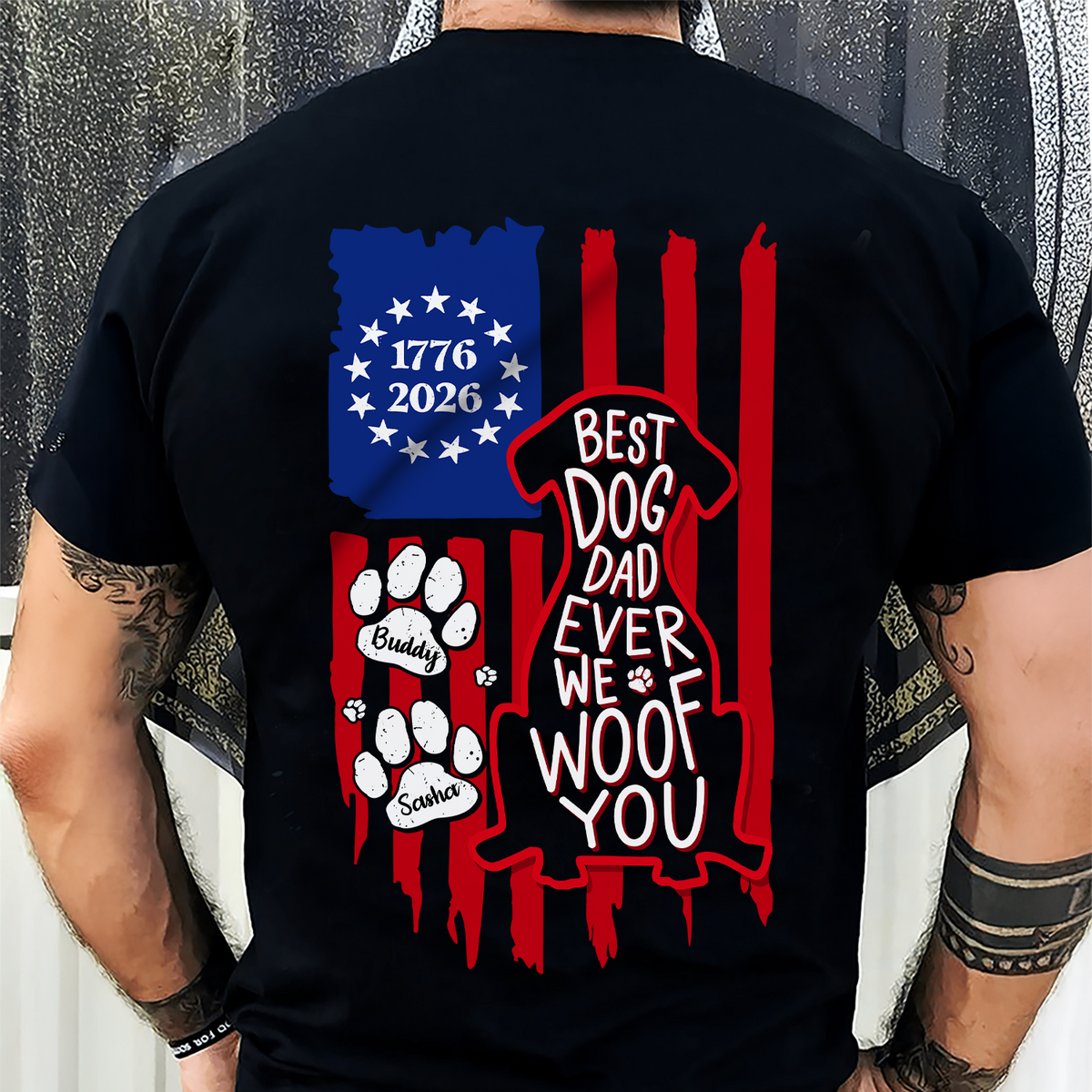 Personalized Best Dog Dad Ever We Woof You With US Flag Back Dark Shirt - Gift For Dog Lovers HO82 902860