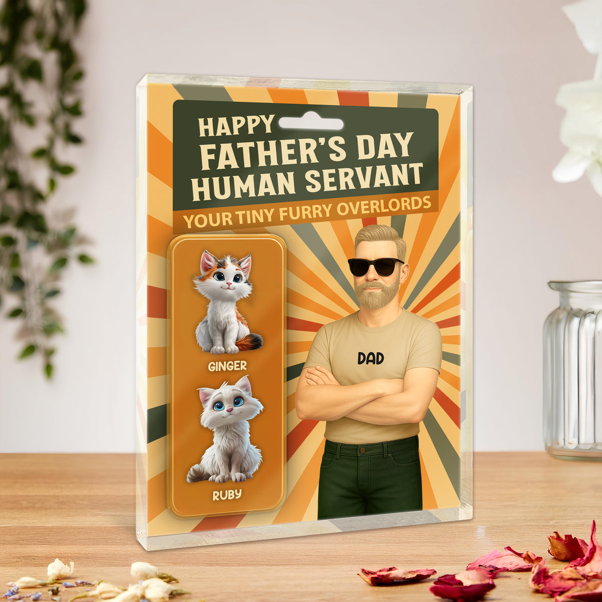 Happy Father's Day Human Servant Cat Dad Figure Personalized Acrylic Block Plaque HA75 892354