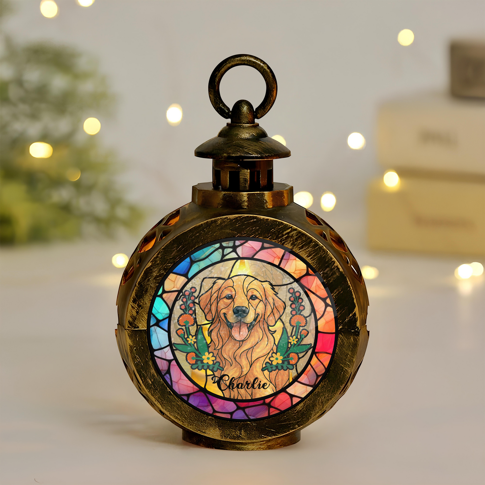 Custom Dog Portrait Photo With Memorial Candlelight Lantern Ornament HO82 900192