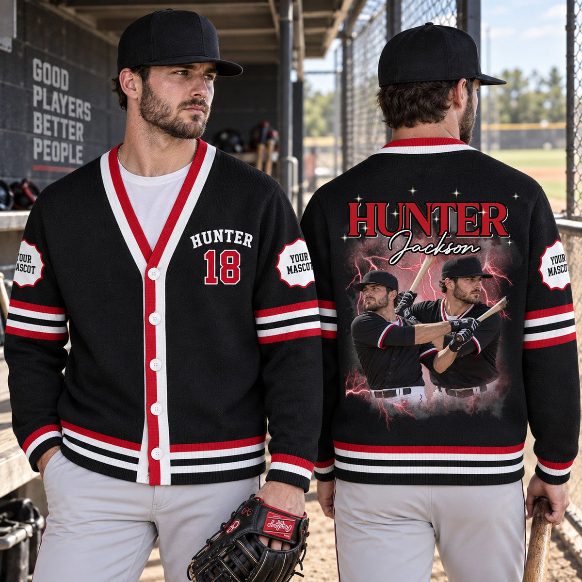 Personalized Baseball Photo Varsity V-neck Cardigan Baseball Player Gift HO82 903592