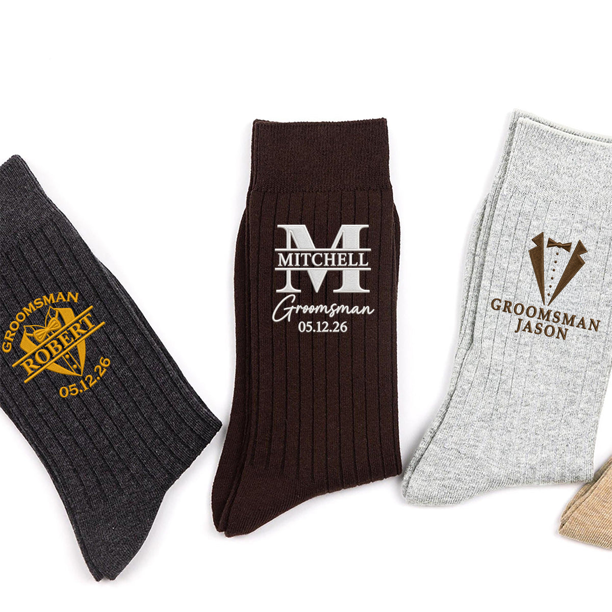 Custom Name Embroidered Socks Groomsmen Gift for Wedding Party CH07 180502