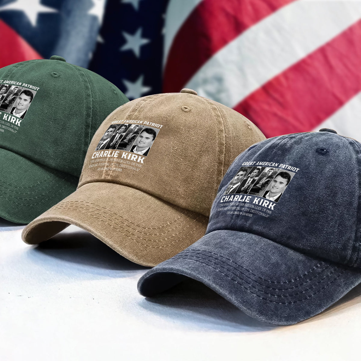 Prayers Up for Charlie Kirk Great America Patriot Washed Denim Baseball Cap HO82 65744