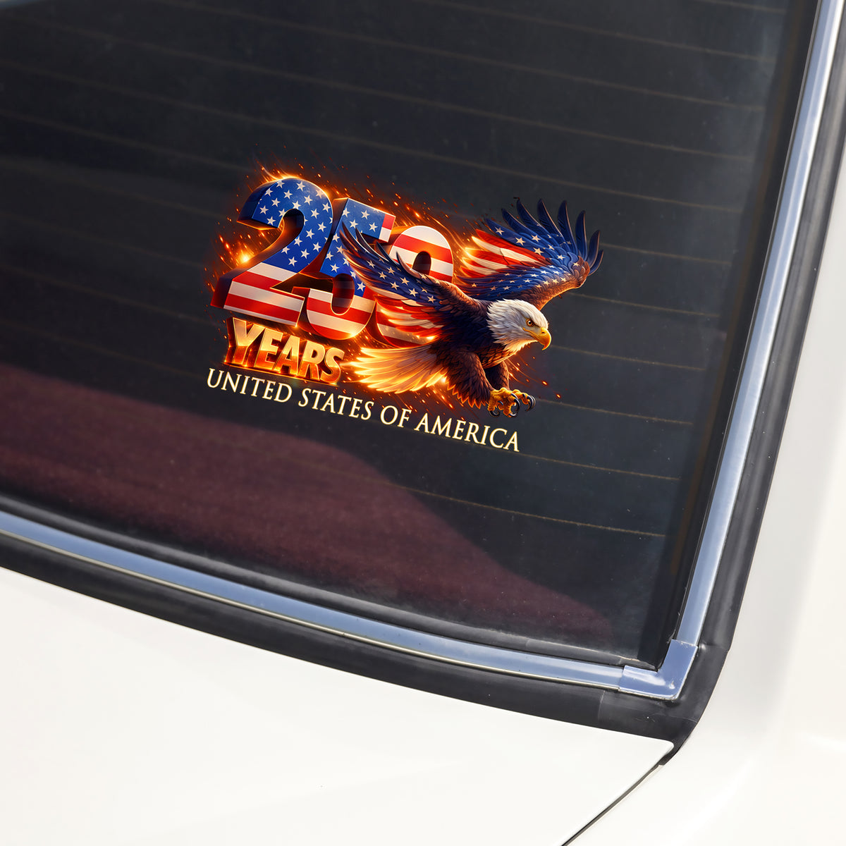 250 Years of America Patriotic Strong Bald Eagle - Fire Design Car Window Decal Sticker LM32 897909
