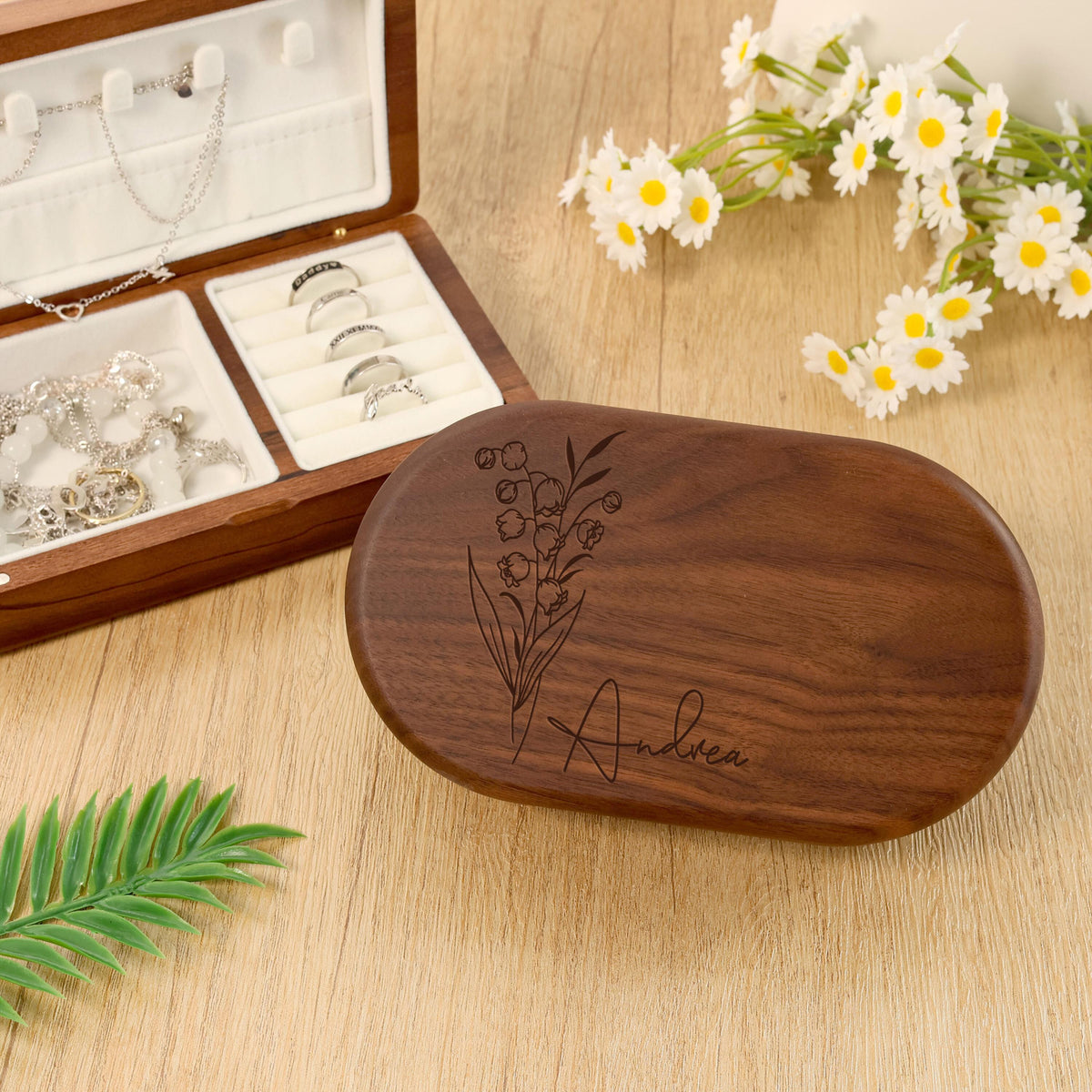 Personalized Engrave Wood Jewelry Box for Women/ Bridal Party Gifts/ Mother's day Gift/ Birthday Anniversary Gift HA75 920590