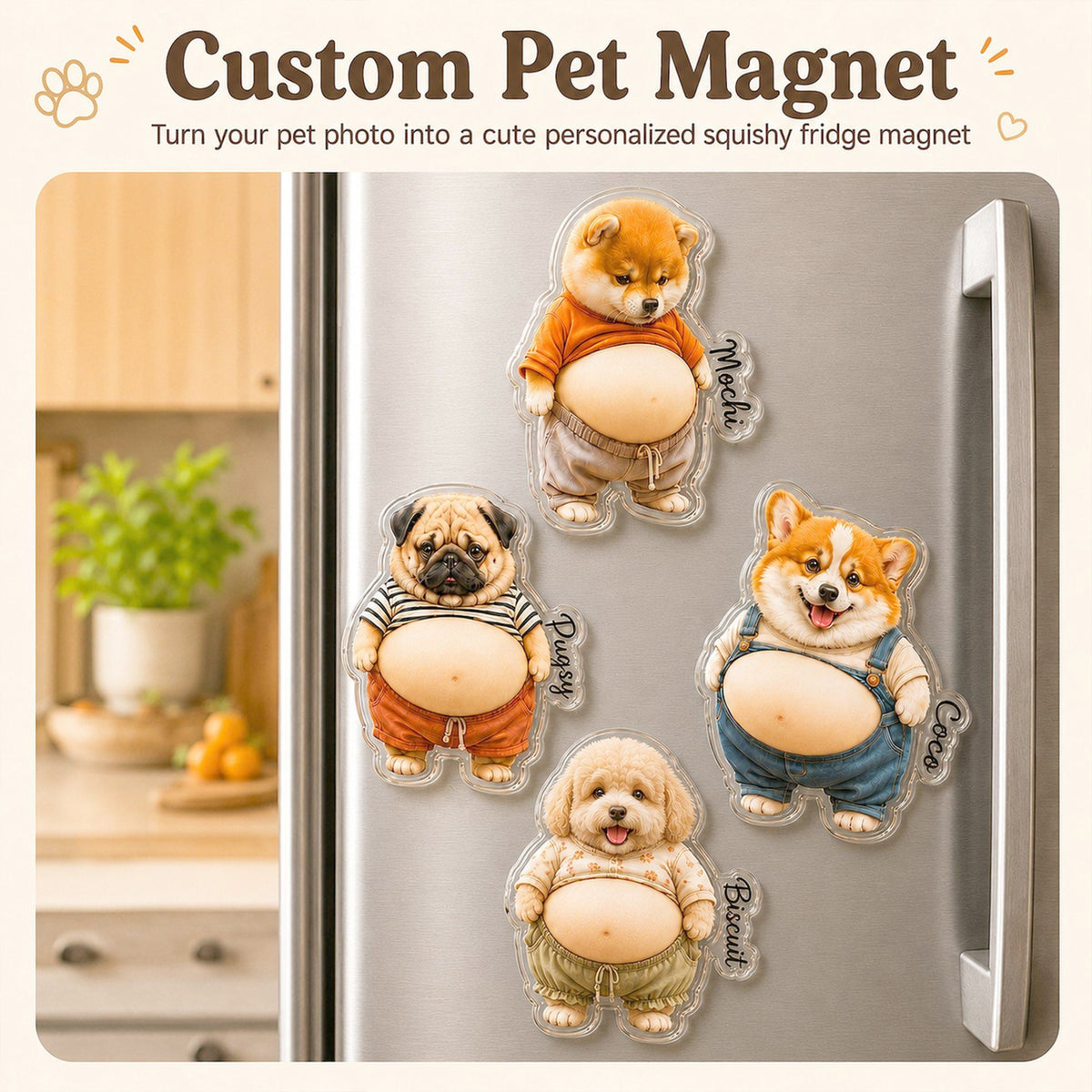 Custom Photo Dog & Cat Belly Mochi Squishy Fridge Magnet, Cute Squeeze Toys CH07 911904