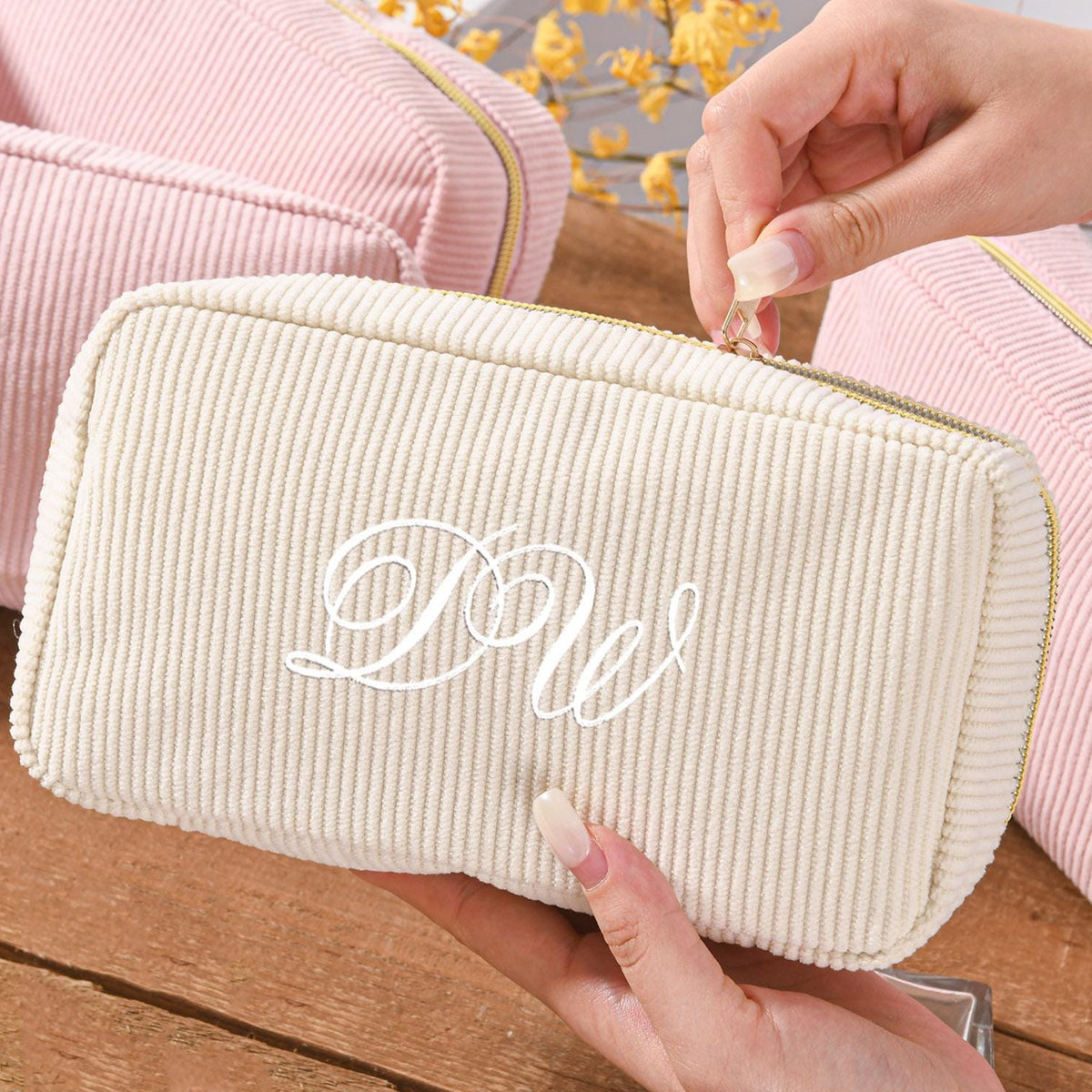 Personalized Name Embroidered Corduroy Cosmetic Bag, Bridesmaid Gifts, Bachelorette Party Gifts HO82 900522