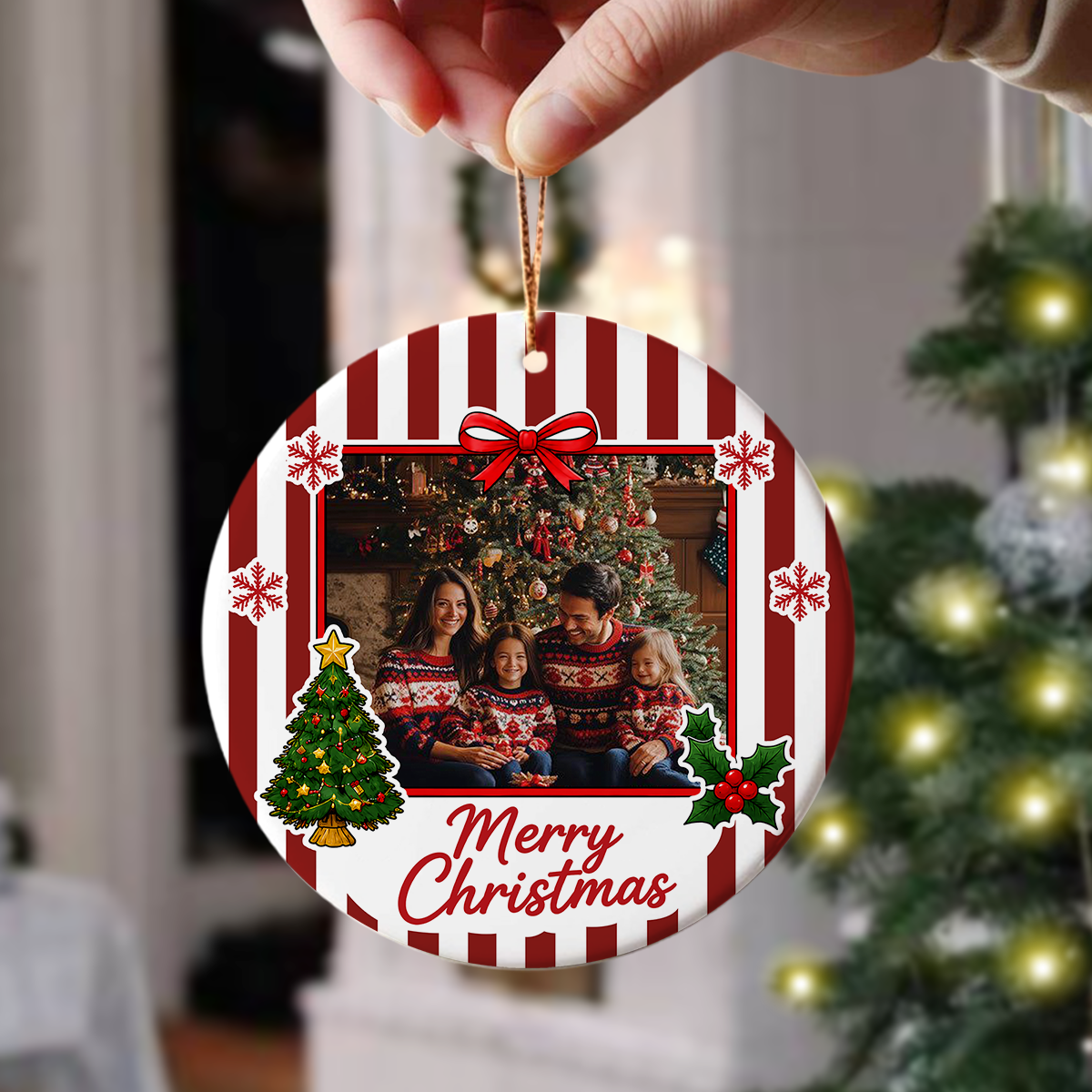 Custom Family Photo Merry Christmas Ceramic Ornament, Personalized Holiday Keepsake, Christmas Gift HA75 919148