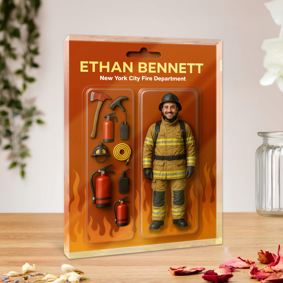Custom Photo 3D Effect Firefighter Action Figure Acrylic Block Plaque, Unique Keepsake HO82 893918