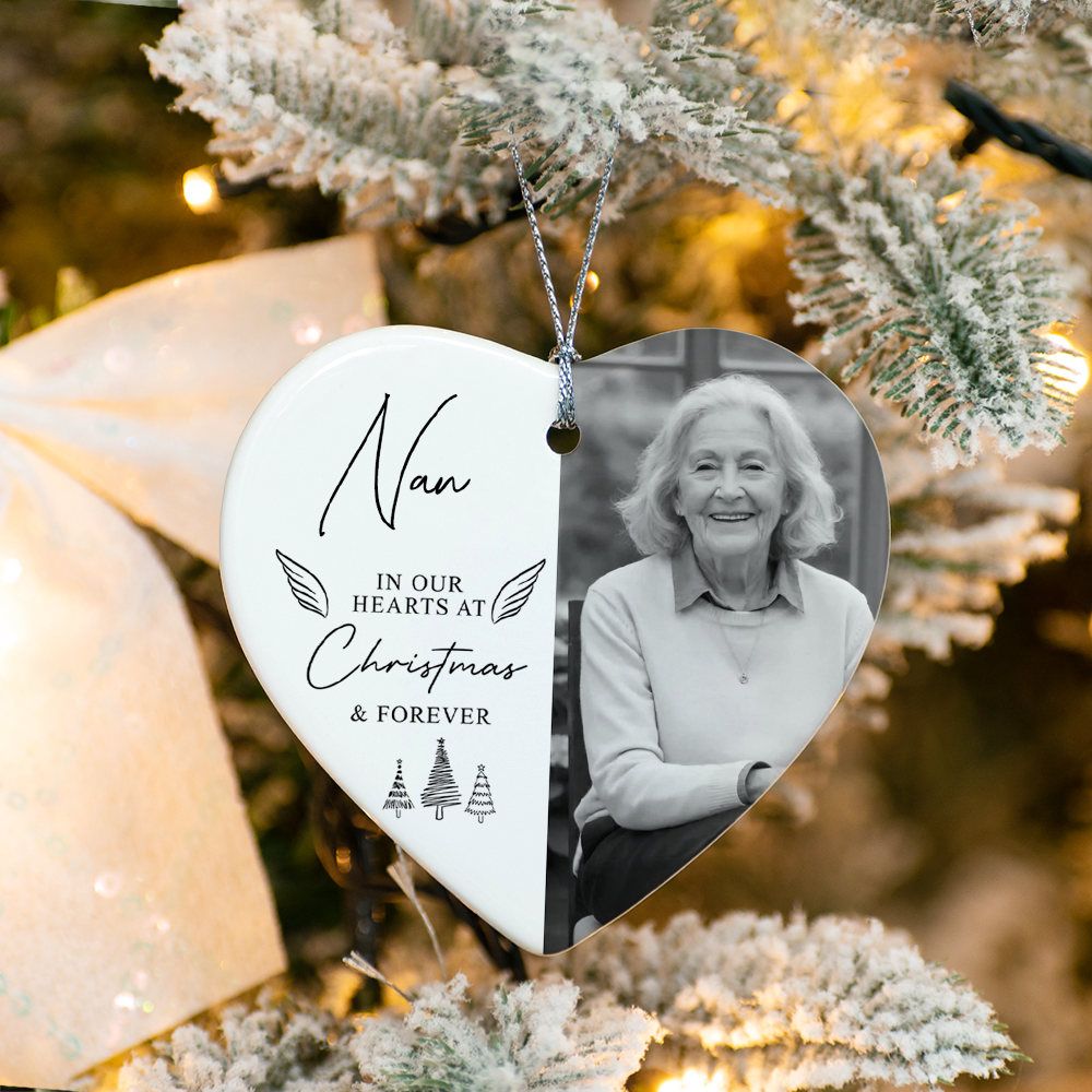 Custom Photo Memorial Christmas Heart Shaped Ceramic Ornament Remembrance Decoration Gift HO82 903426
