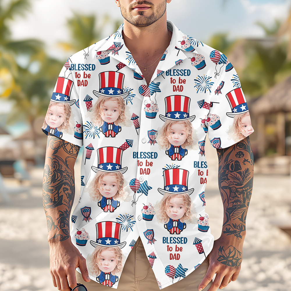 Custom Photo Blessed To Be Grandpa - Personalized Photo Hawaii Shirt CH07 895754