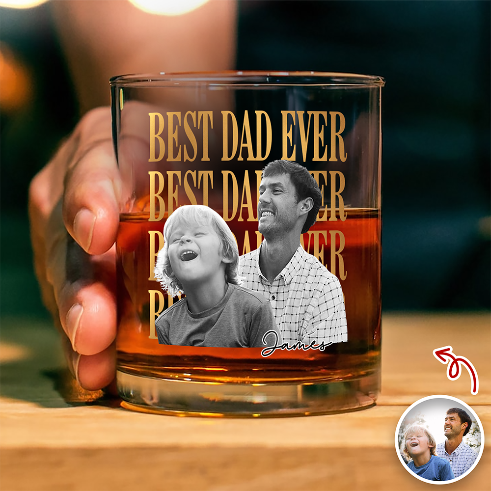Custom Vintage Photo Best Dad Ever Whiskey Glass - Father’s Day Gift TH10 169843