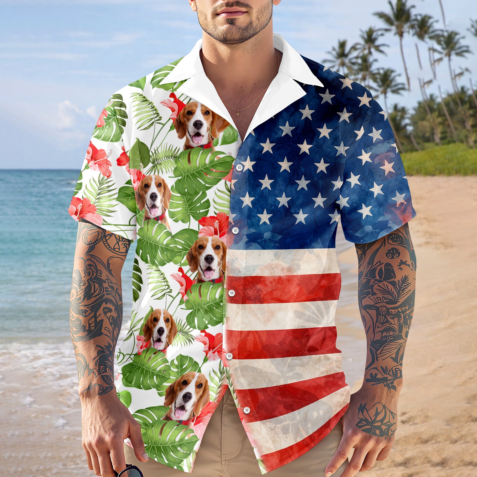 Custom Pet Photo With American Flag Hawaii Shirt TH10 169331