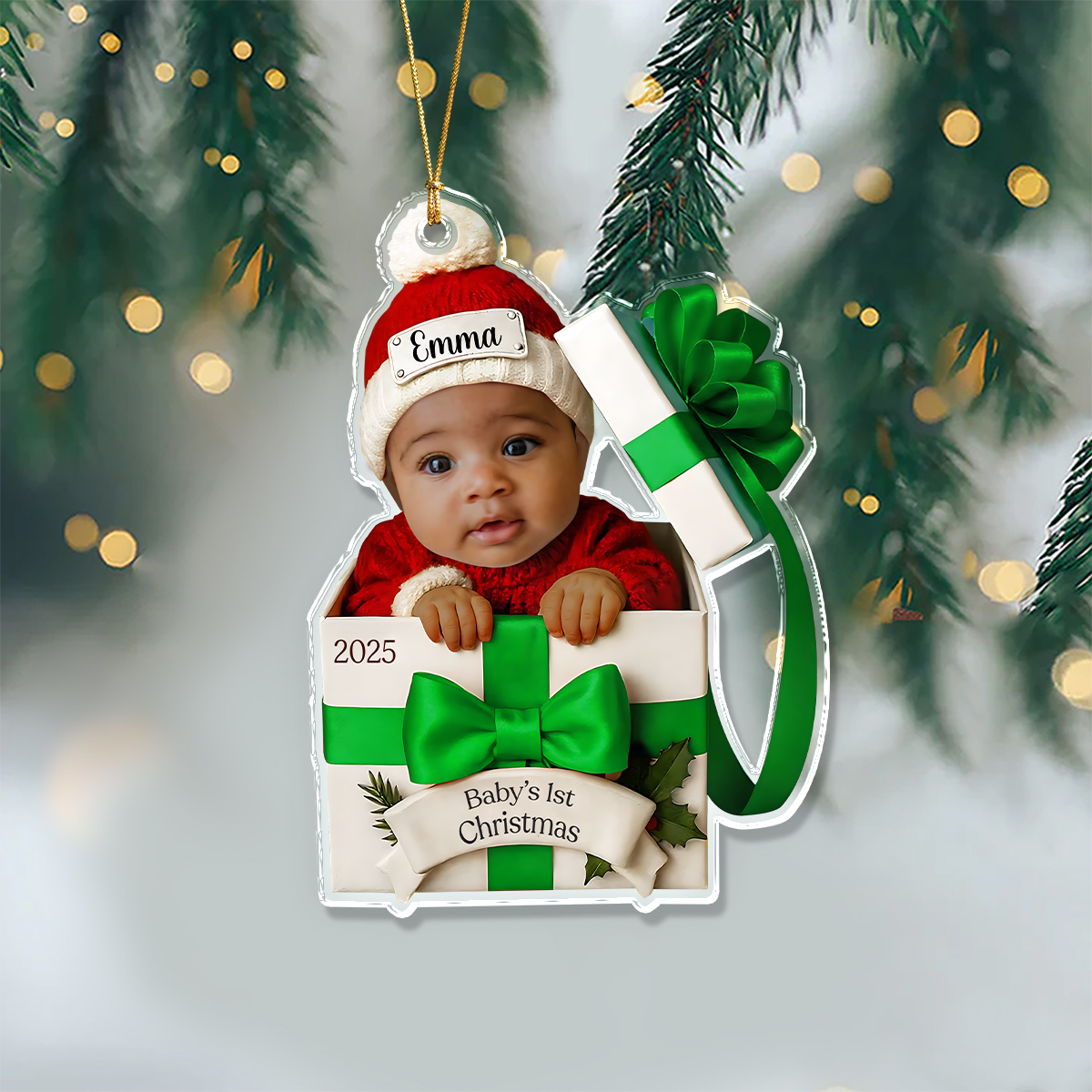 Custom Photo Baby Christmas Gift Box 2D Flat Acrylic Ornament LM32 897211