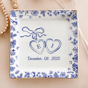 Personalized Toile De Jouy Style Jewelry Dish Wedding Gift for Couple HA75 898406